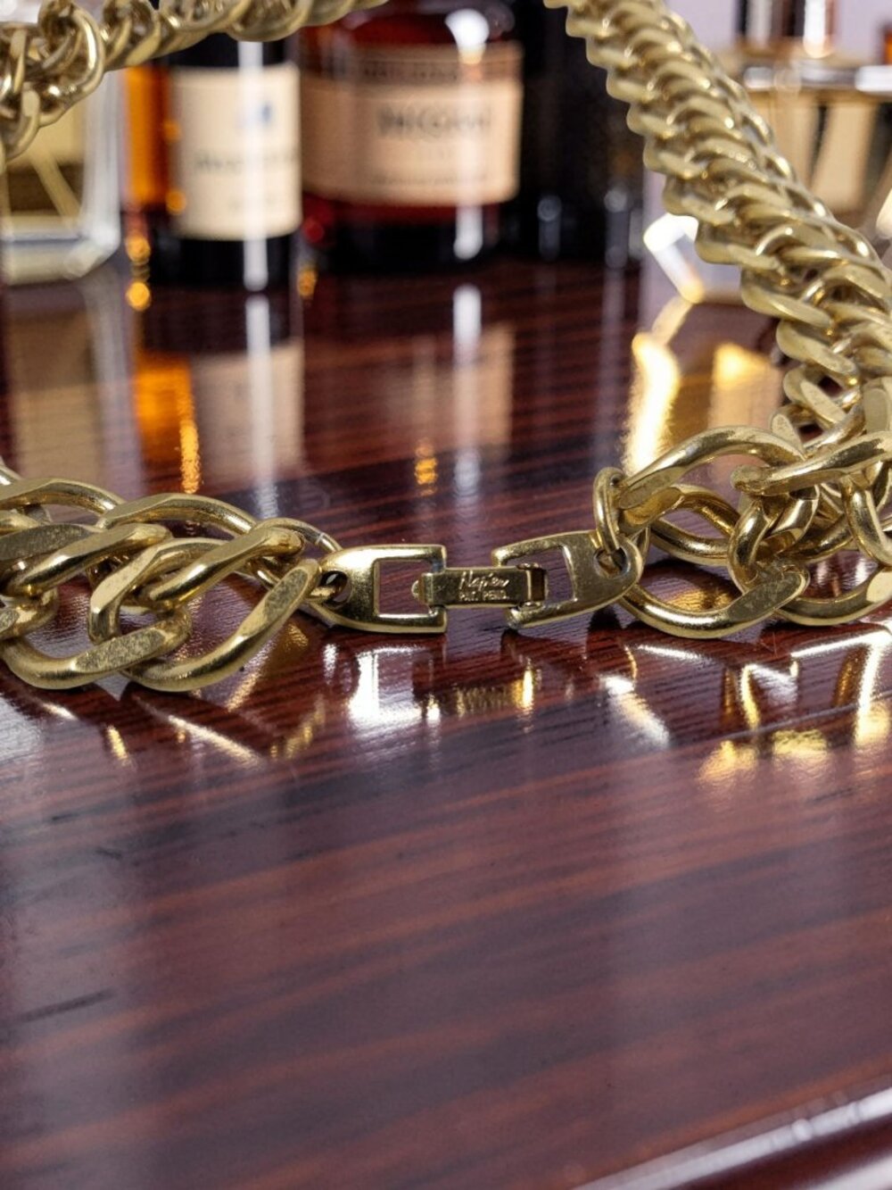 Vintage Napier Unisex Heavy Goldtone Double Chainlink Necklace, 18" long x .75" - Picture 6 of 16
